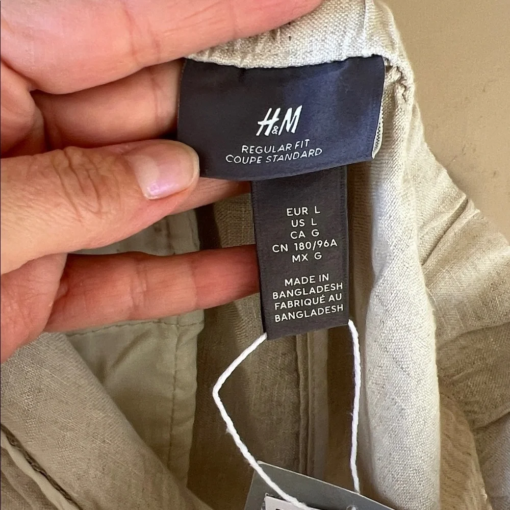 H&M 100% Linen Regular Fit Sz L Pants Slacks Natural Linen